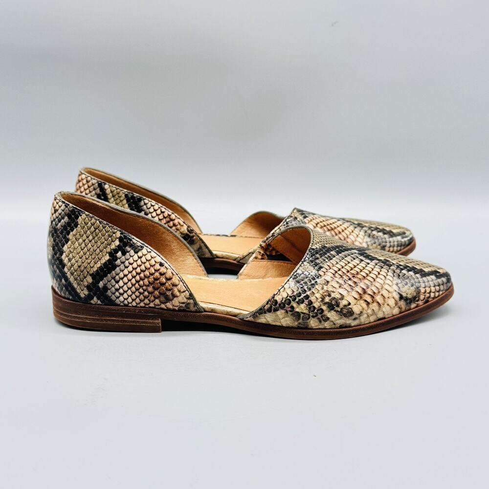 Madewell Shoes Womens 7.5 Brown Black Leather Snake Print D Orsay Flats Pointy
